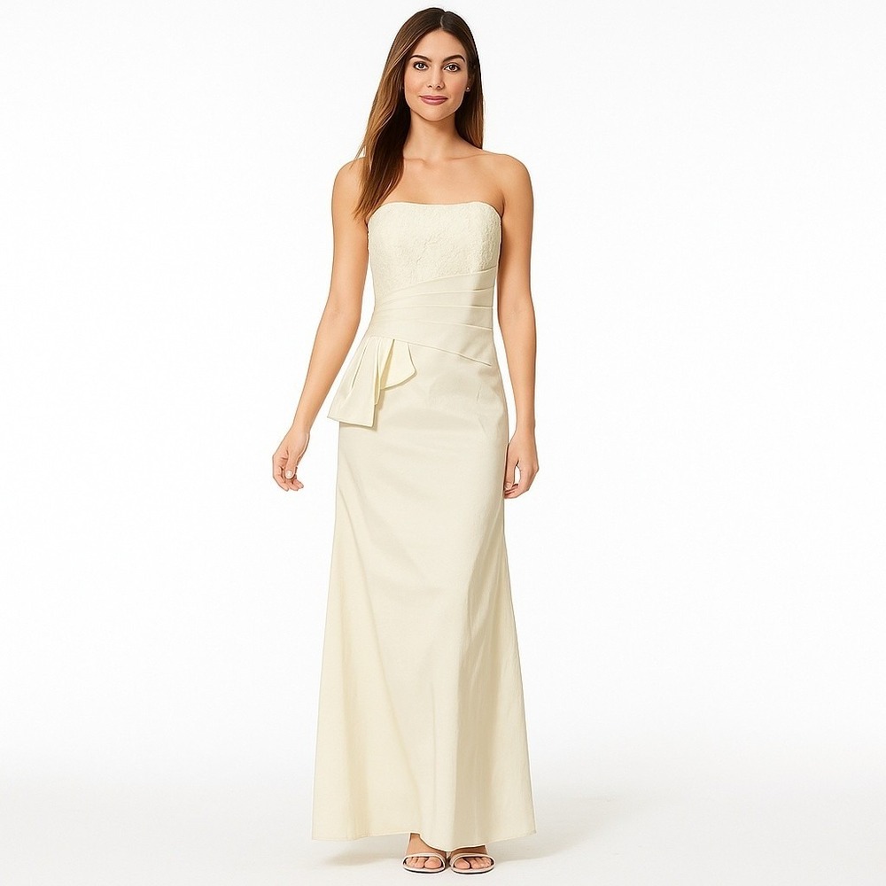 Jessica McClintock Strapless Lace Bodice Gown 4 White‎ Formal VTG Style Timeless